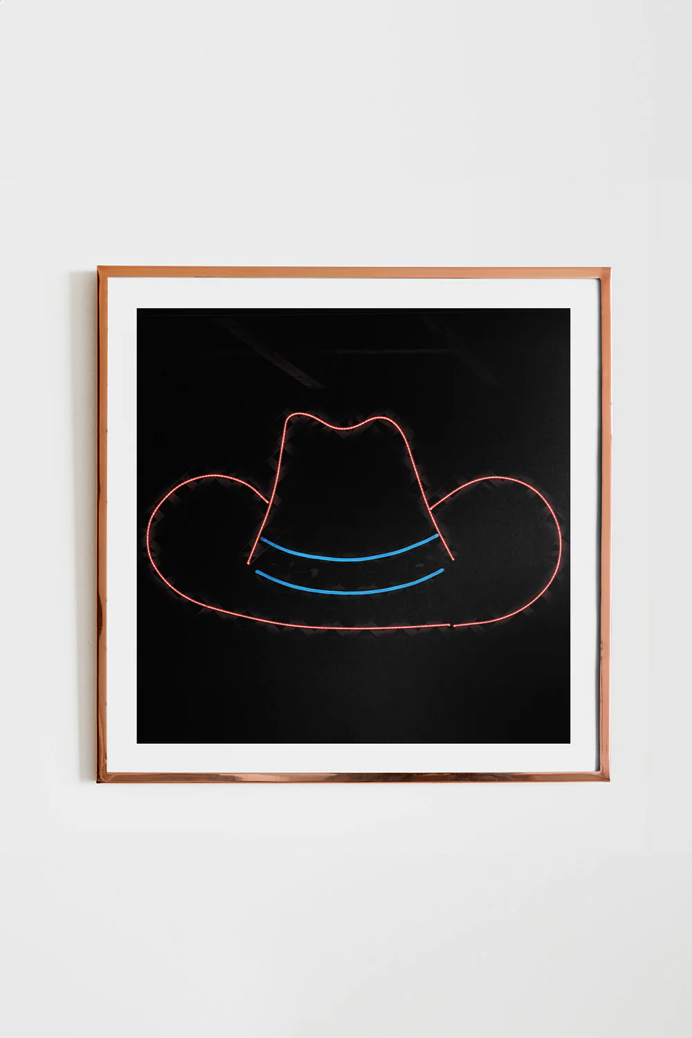 Neon Cowboy Hat Bold Black Square Art Print - Image 3