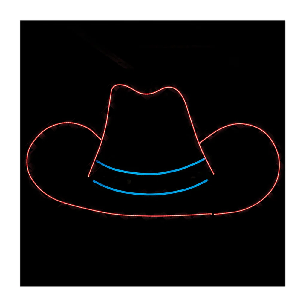 Neon Cowboy Hat Bold Black Square Art Print - Image 4