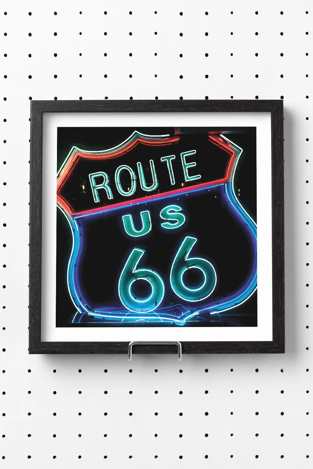 Neon Route 66 Americana Square Art Print