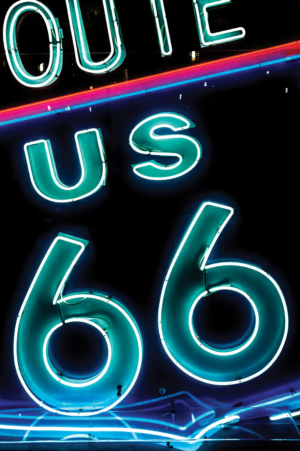 Neon Route 66 Americana Square Art Print - Image 2