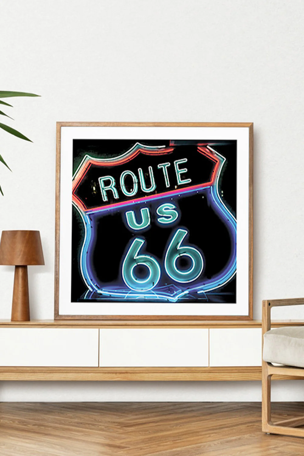 Neon Route 66 Americana Square Art Print - Image 3