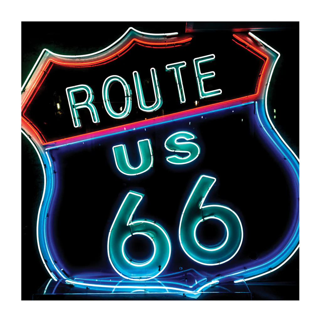 Neon Route 66 Americana Square Art Print - Image 4
