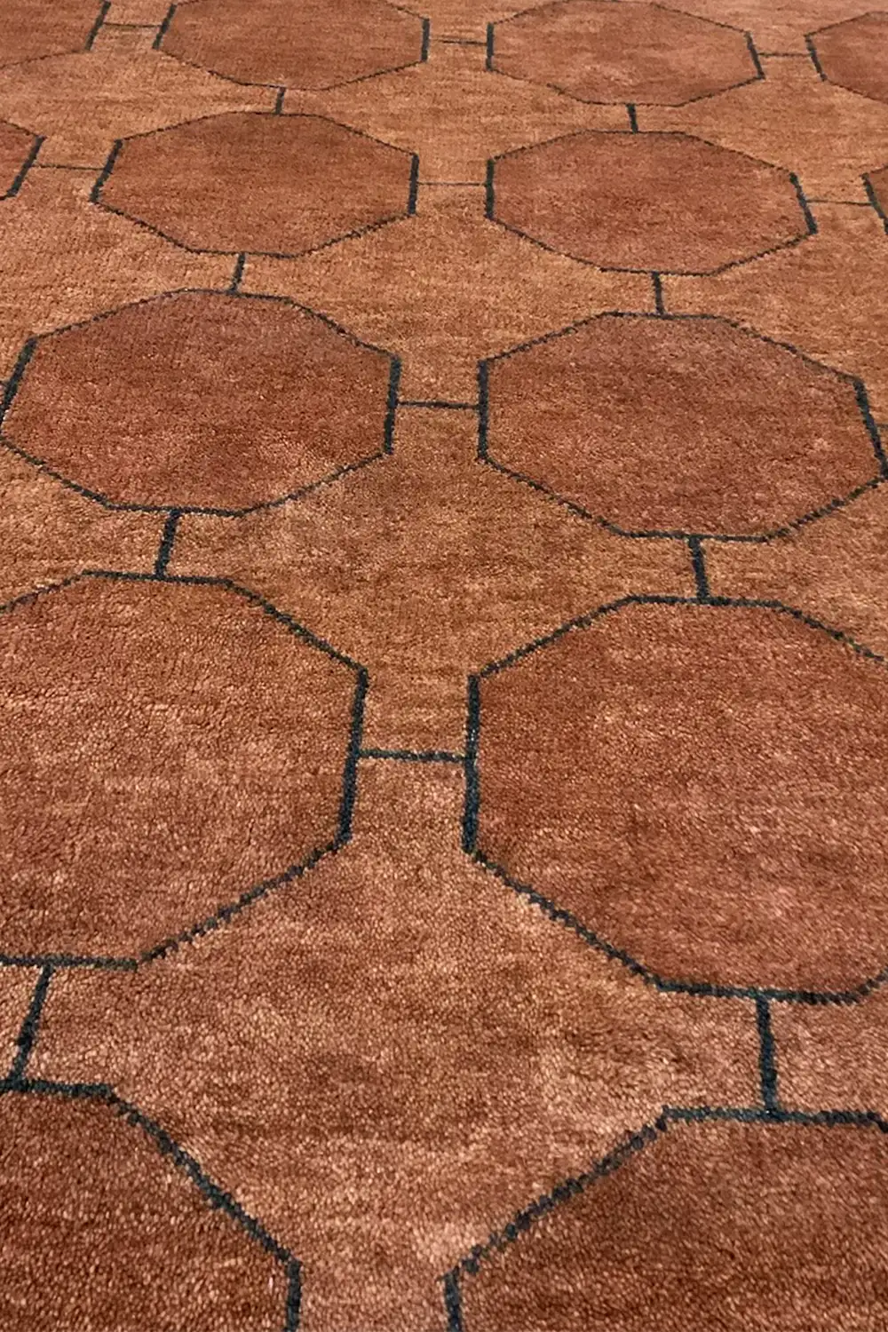 Brown Octagon Link Hand-Knotted Wool Rug - Image 5