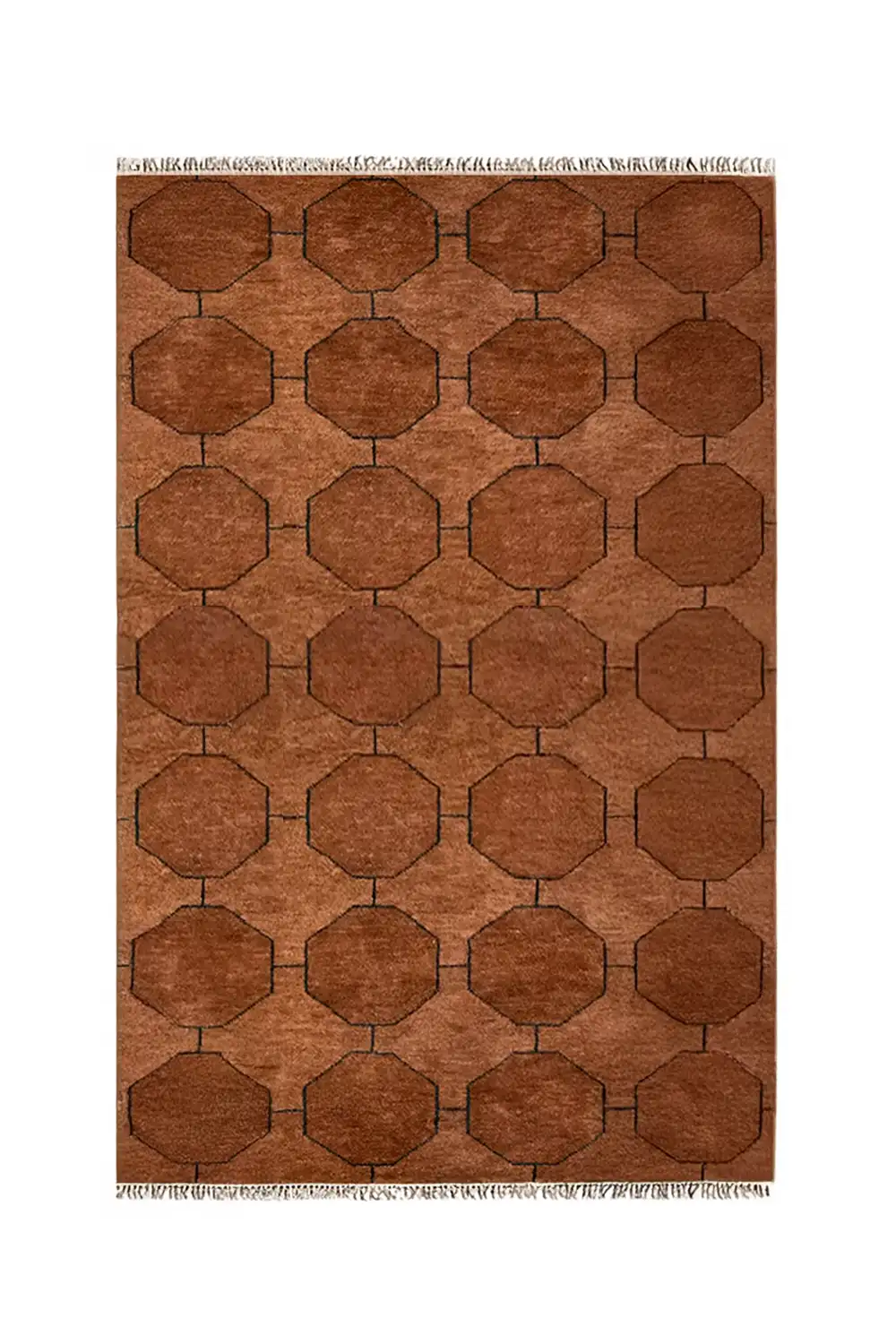 Brown Octagon Link Hand-Knotted Wool Rug - Image 7