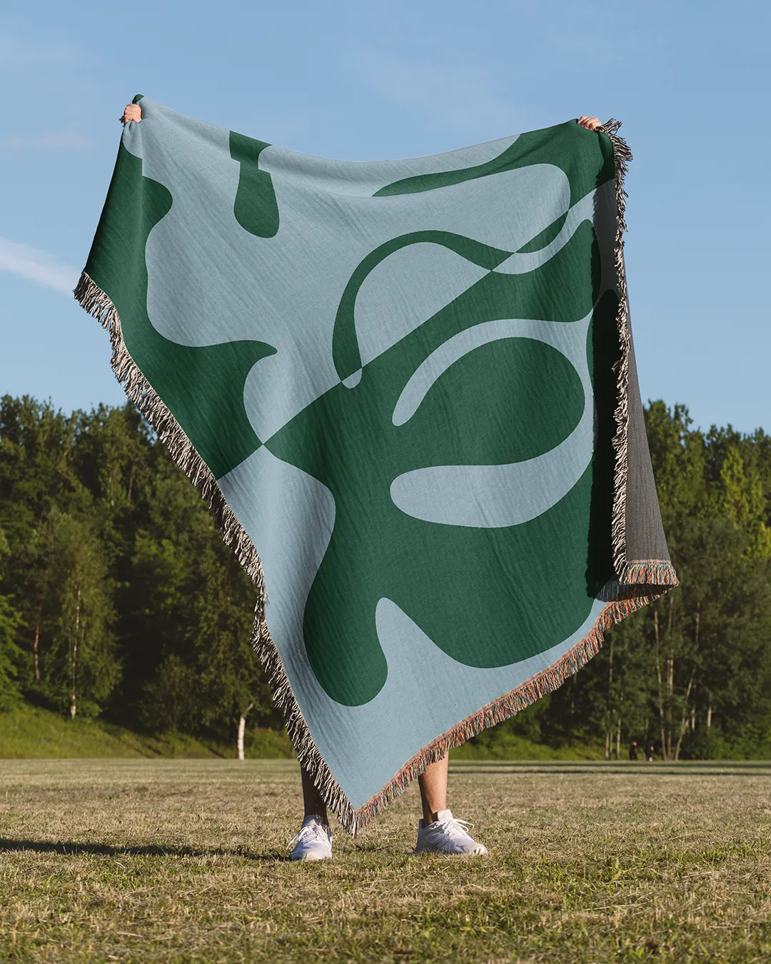 Blue and Green Organic Fusion Cotton Woven Throw Blanket - Image 3