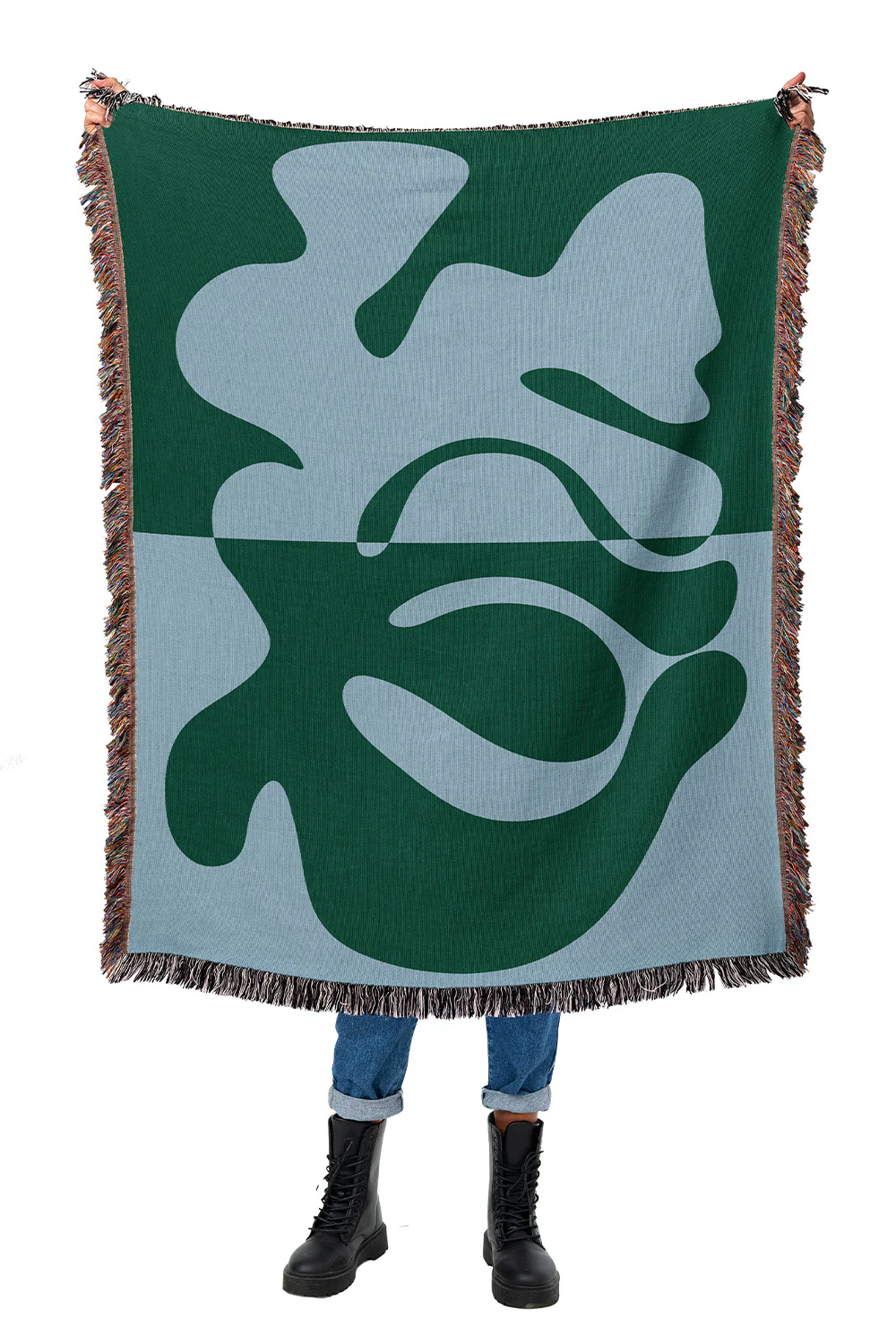 Blue and Green Organic Fusion Cotton Woven Throw Blanket - Image 4