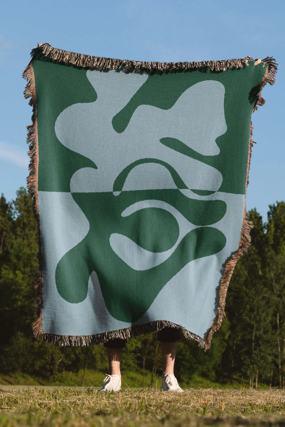 Blue and Green Organic Fusion Cotton Woven Throw Blanket - Image 5