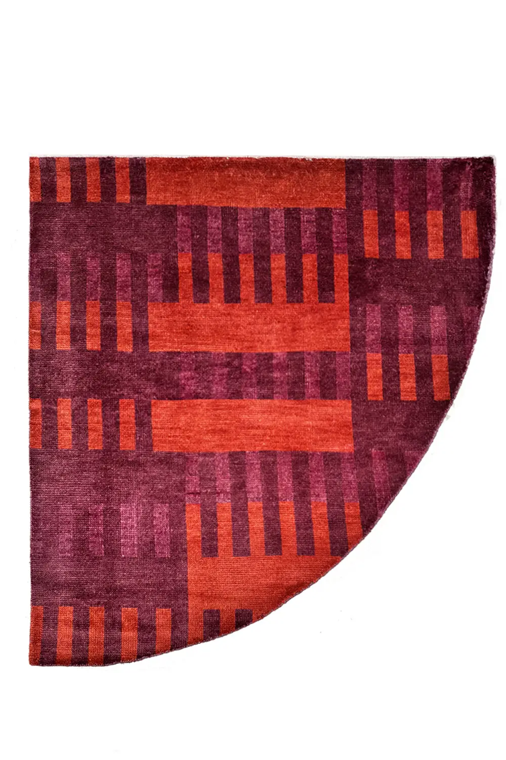 Red Interval Hand-Knotted Corner Wool Rug - Image 5