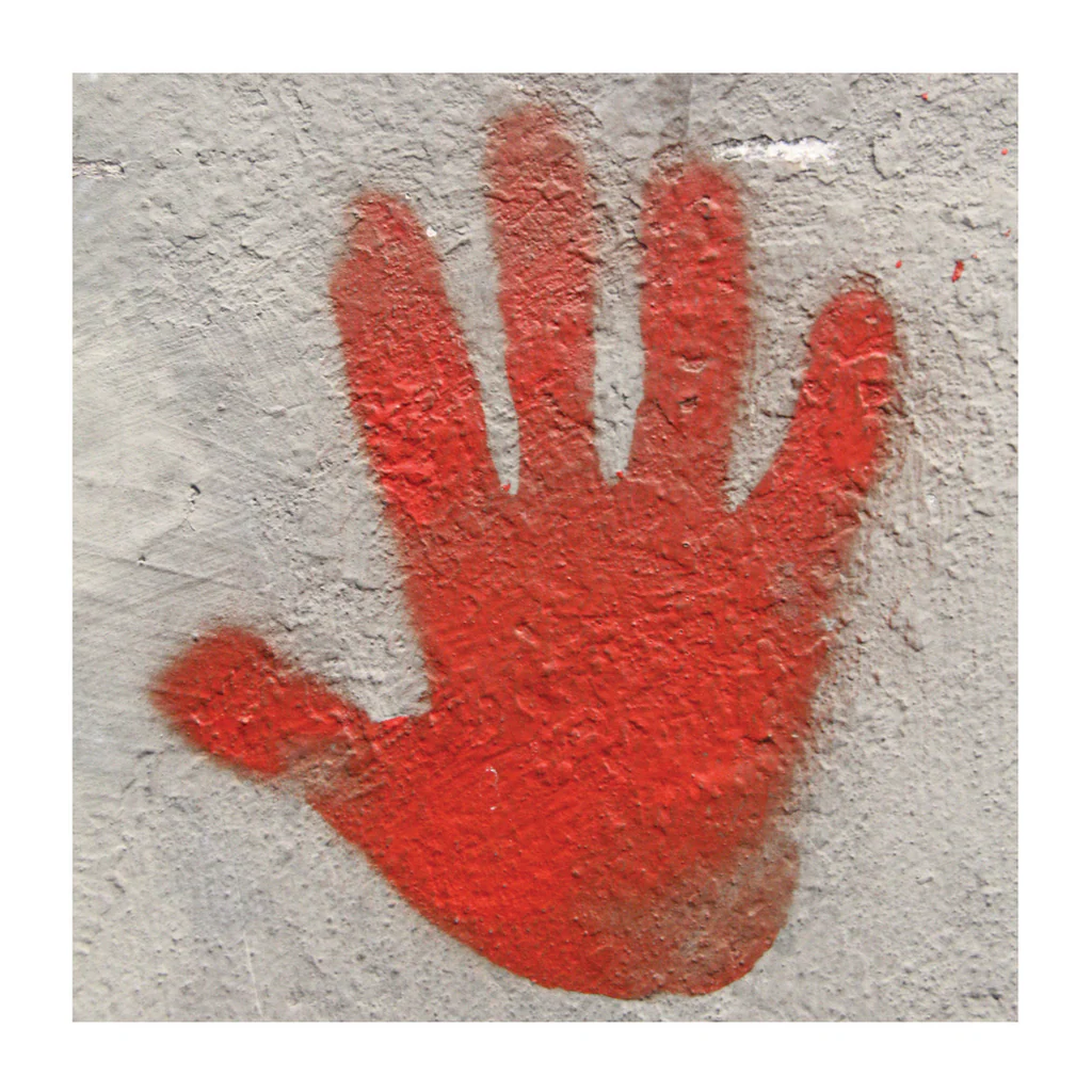 Red Hand Print Square Giclee Art Print - Image 4