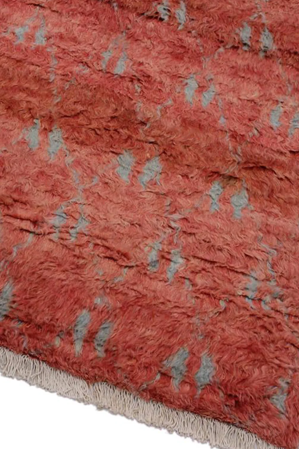 Terracotta Diamond Pattern Moroccan Shag Wool Rug - Image 5