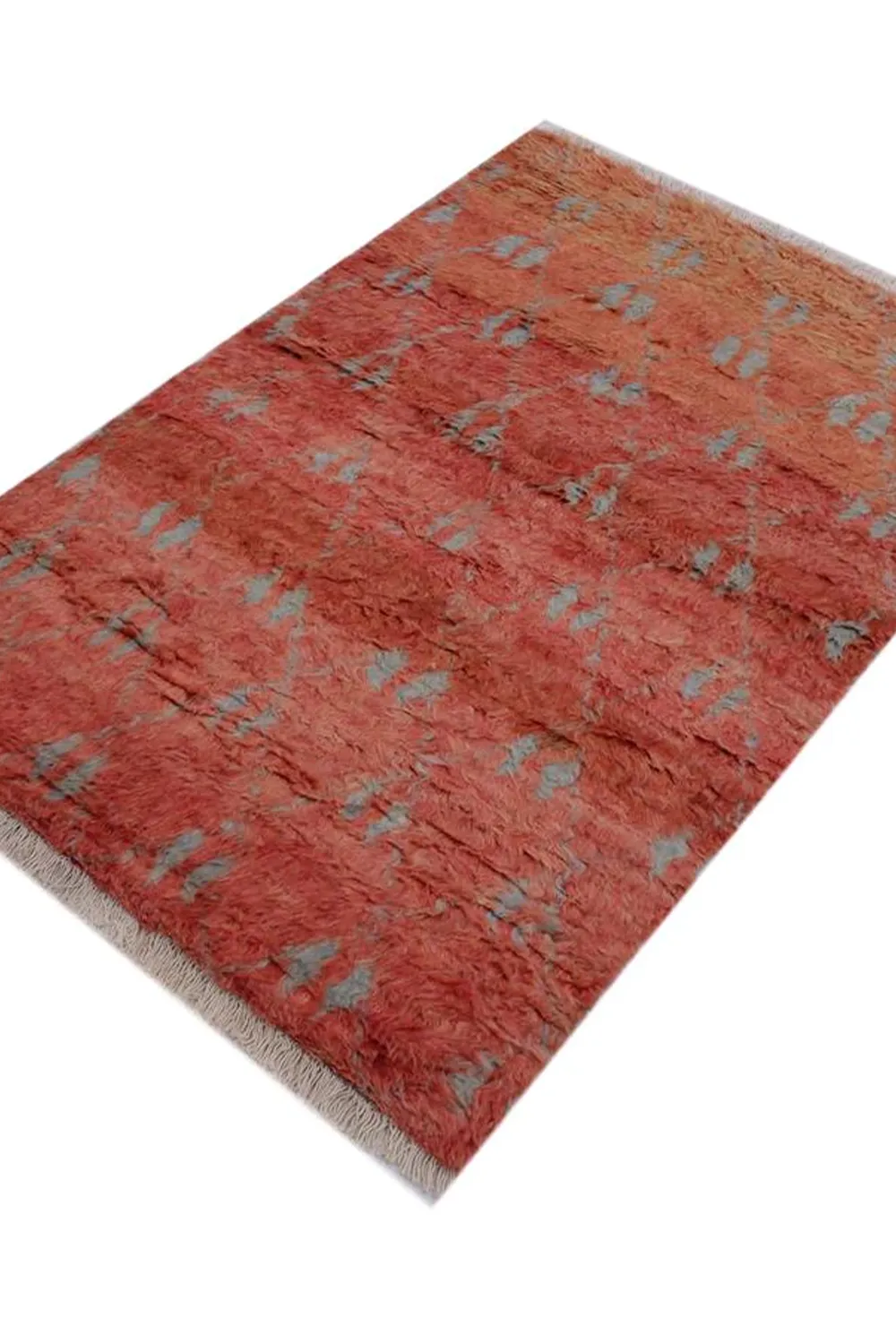 Terracotta Diamond Pattern Moroccan Shag Wool Rug - Image 6