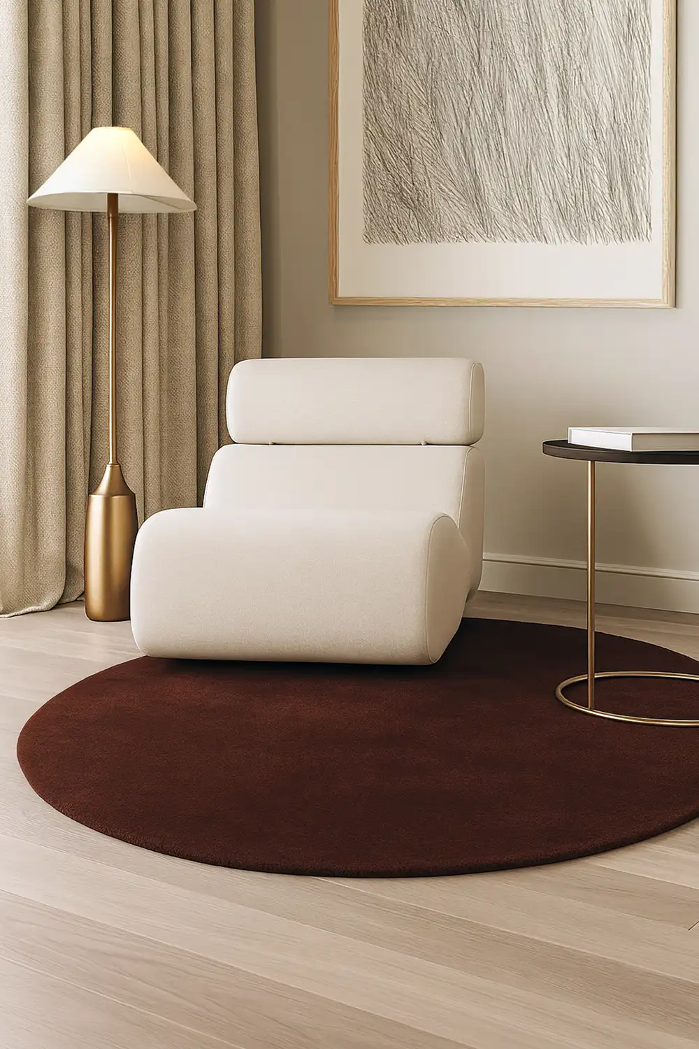 Chocolate Brown Round Hand-Tufted Wool Rug - Image 2