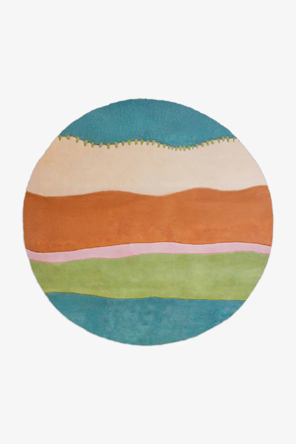 Stitched and Striped Round Hand-Tufted Rug