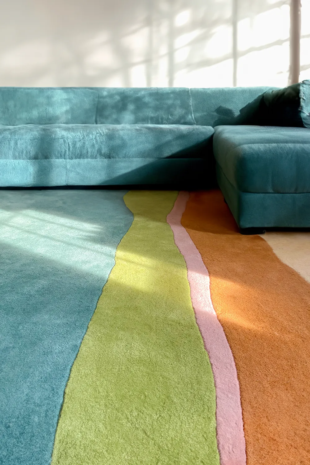 Stitched and Striped Square Hand-Tufted Wool Rug - Image 4