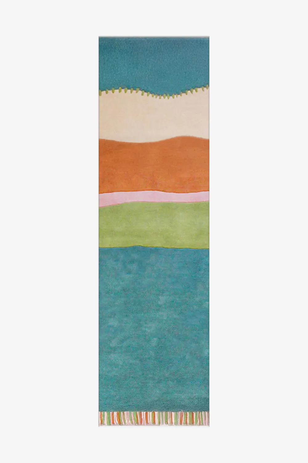 Stitched and Striped Teal Hand-Tufted Wool Runner Rug