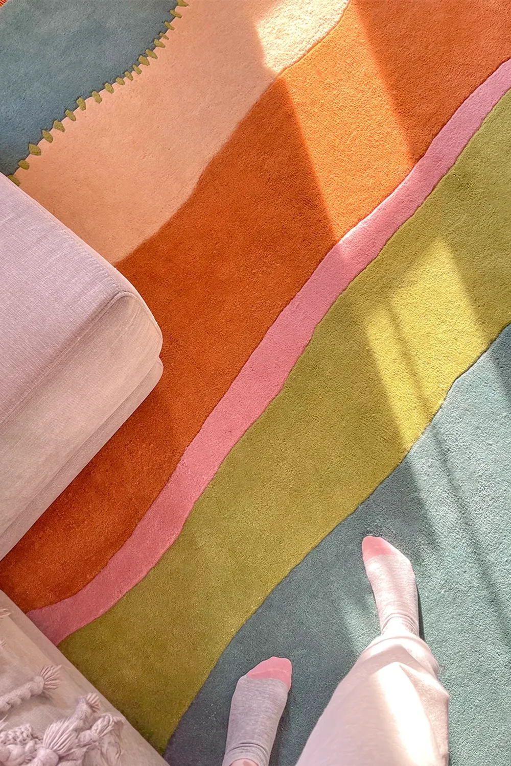 Stitched and Striped Teal Hand-Tufted Wool Rug - Image 3