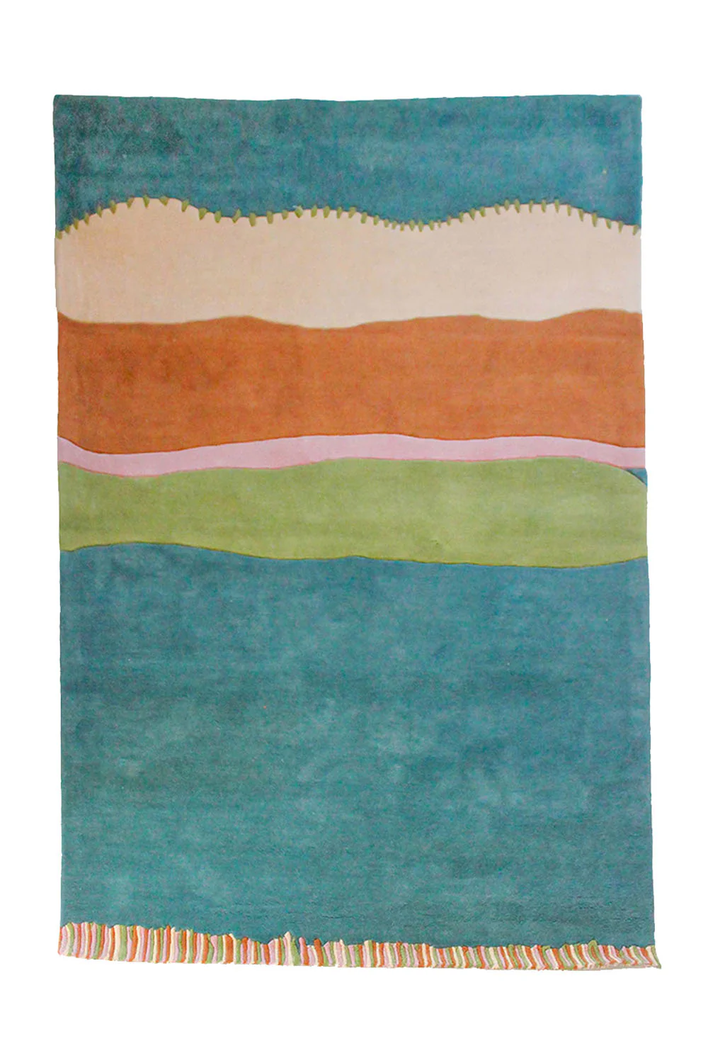 Stitched and Striped Teal Hand-Tufted Wool Rug - Image 8