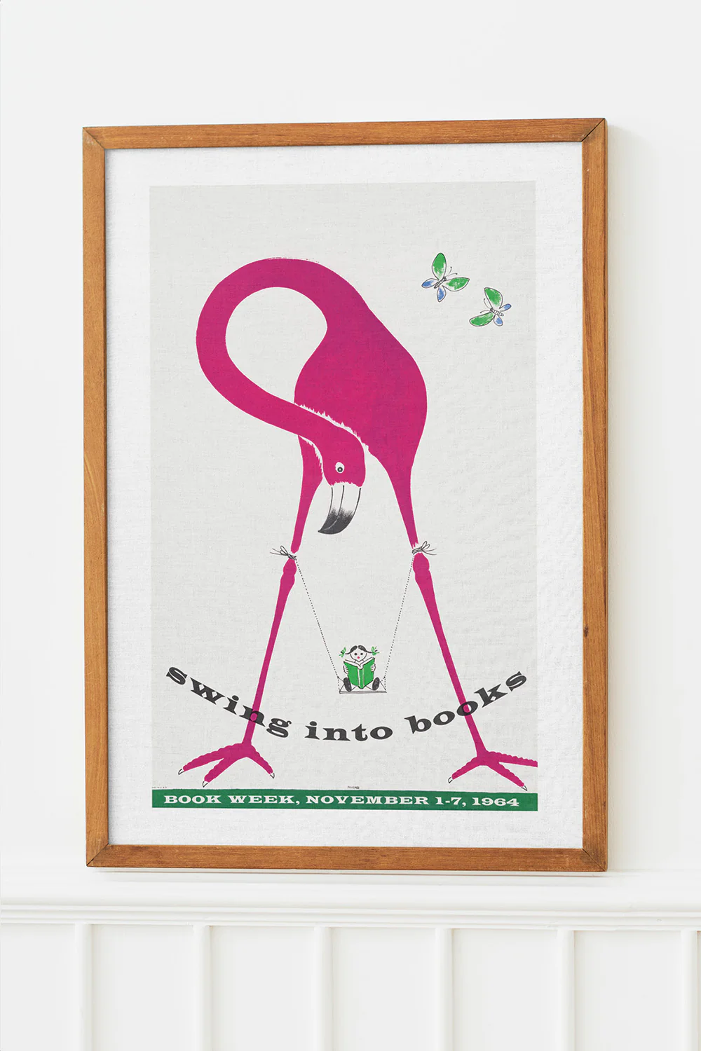 Swing Into Books Vintage Flamingo Book Fair Art Print - Image 3