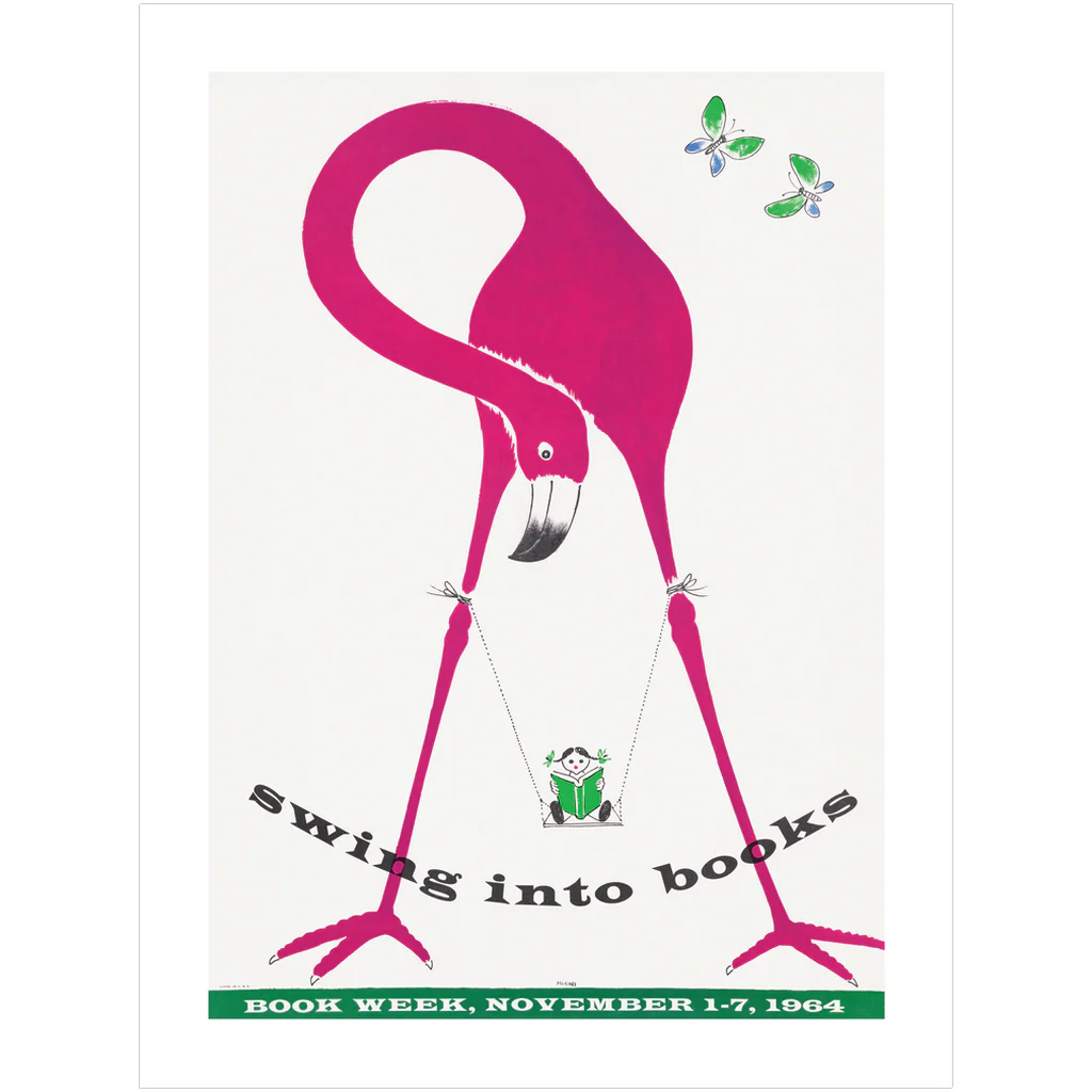 Swing Into Books Vintage Flamingo Book Fair Art Print - Image 4