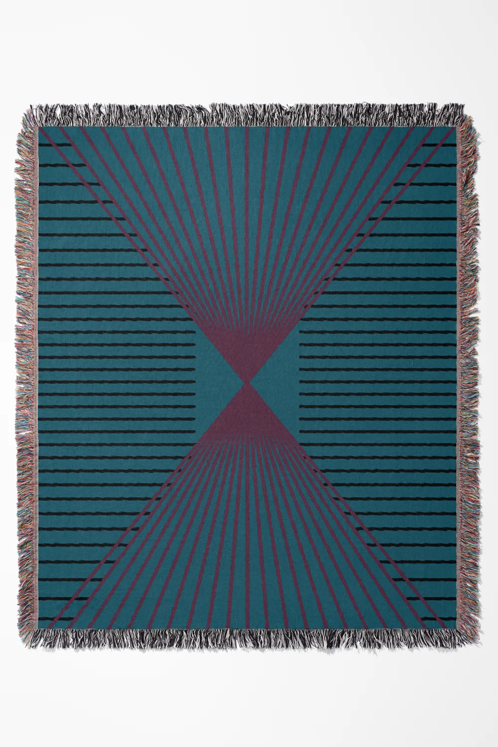 90s Style Teal Pink and Black Cotton Woven Throw Blanket