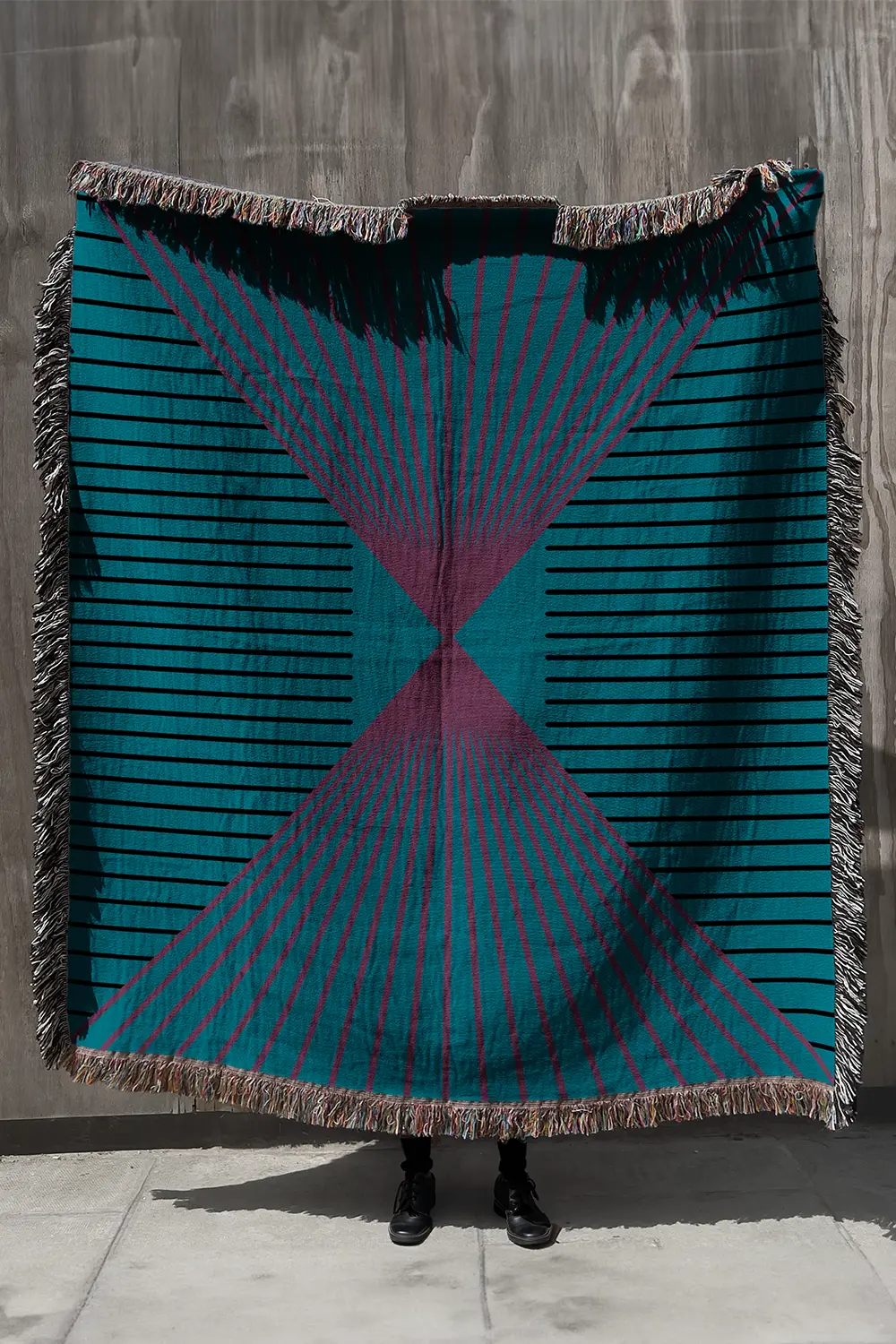 90s Style Teal Pink and Black Cotton Woven Throw Blanket - Image 2