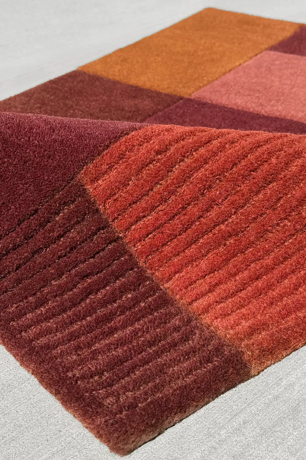 Terracotta Block Brown Hand-Tufted Wool Rug - Image 2