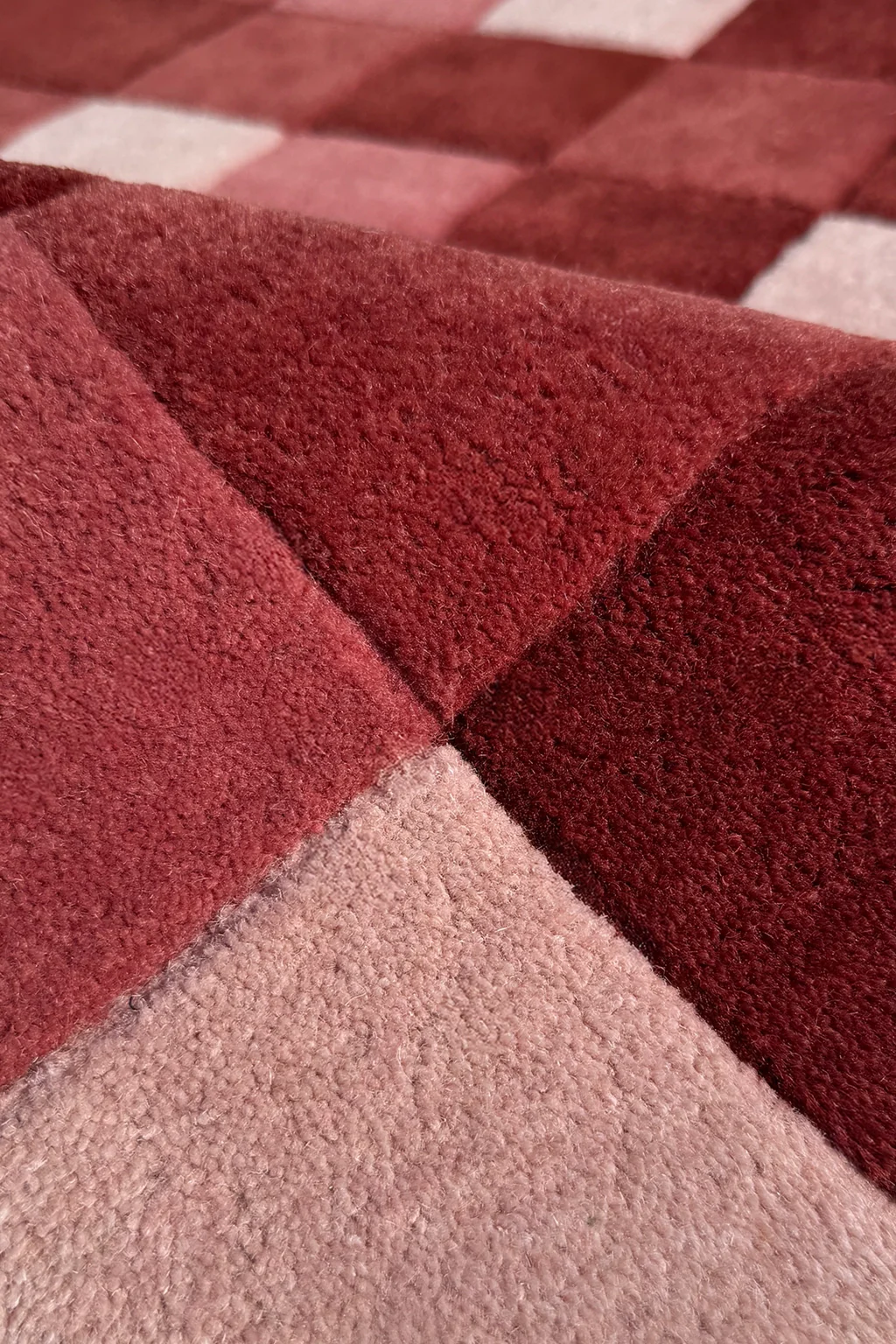 Burgundy Checkered Hand-Tufted Wool Rug - Image 3