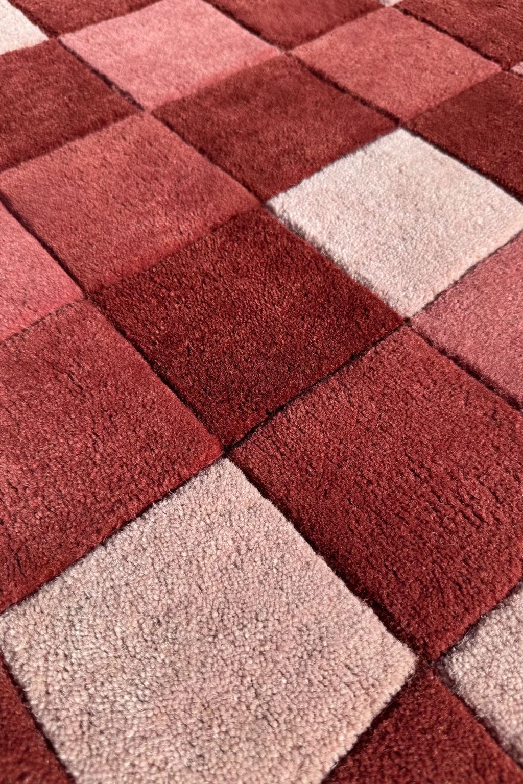 Burgundy Checkered Hand-Tufted Wool Rug - Image 4