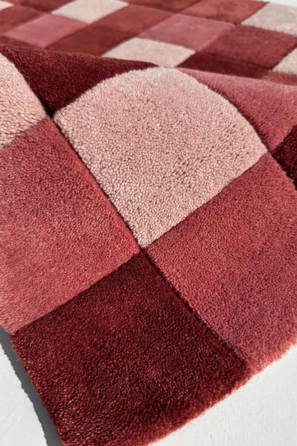 Burgundy Checkered Hand-Tufted Wool Rug - Image 6