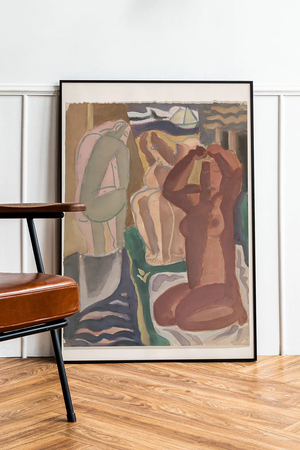 Two Bathing Women Earth Tone Vintage Leo Gestel Art Print - Image 3