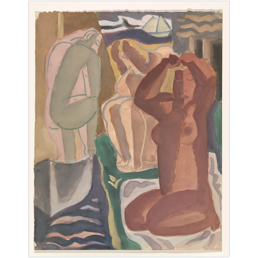 Two Bathing Women Earth Tone Vintage Leo Gestel Art Print - Image 5
