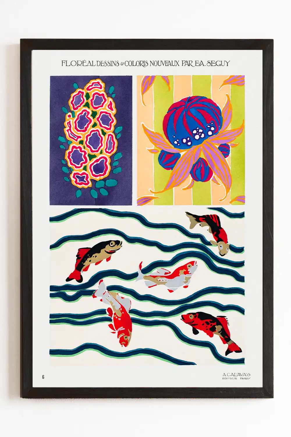 Vintage Exhibition Poster Koi Fish Flowers Art Print