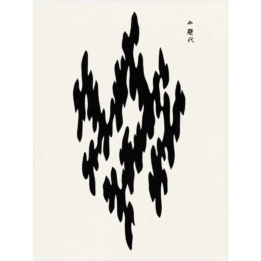 Vintage Wabi Sabi Japanese Woodblock Black Art Print - Image 3