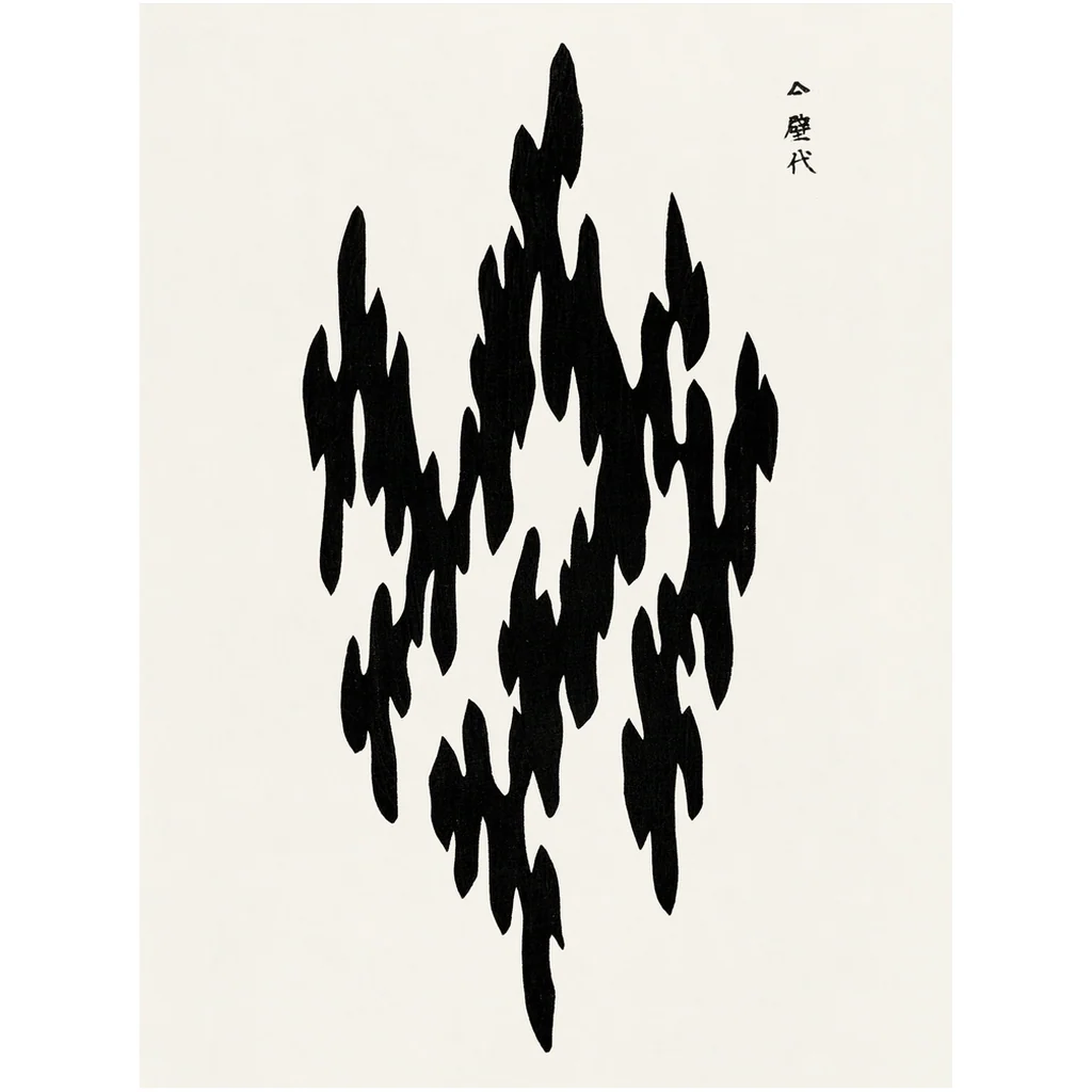 Vintage Wabi Sabi Japanese Woodblock Black Art Print - Image 4