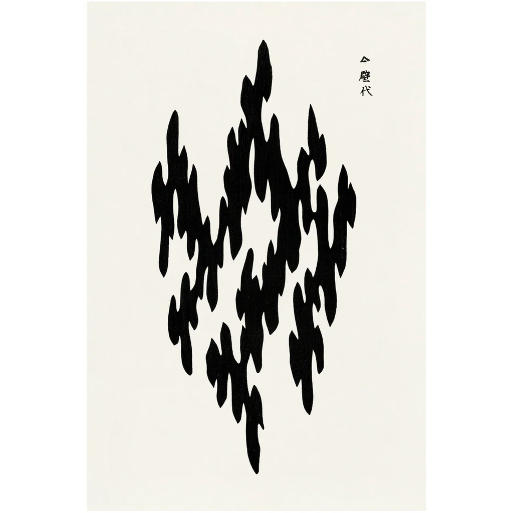Vintage Wabi Sabi Japanese Woodblock Black Art Print - Image 5