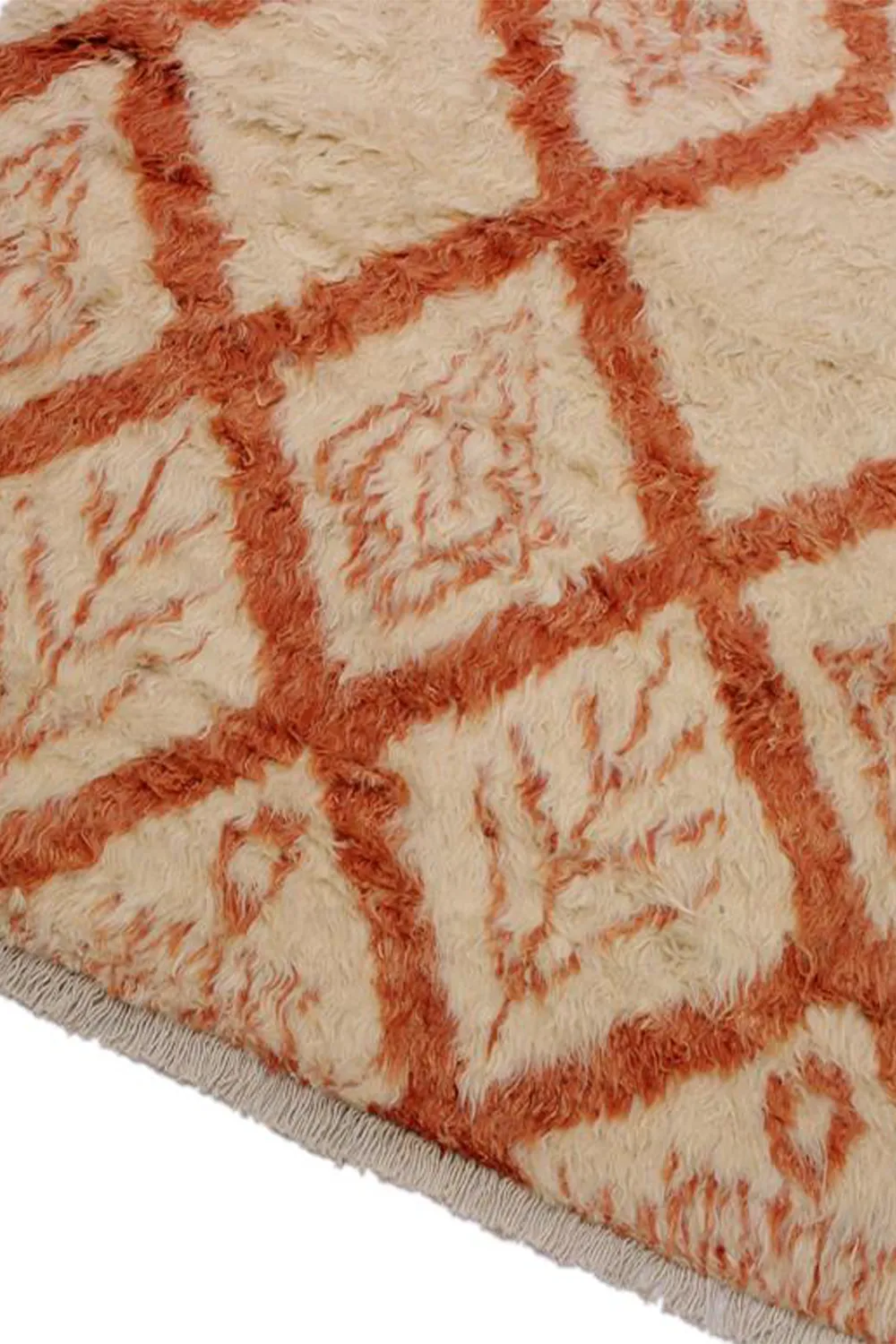Burnt Orange and Cream Moroccan Shag Wool Rug - Image 5